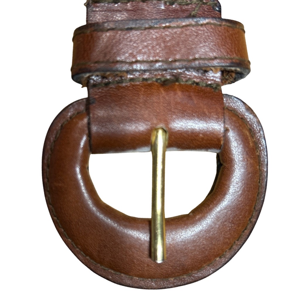 Covered Round Buckle Braided Leather Belt Cognac Brown Size L (up to 36") - Picture 2 of 7
